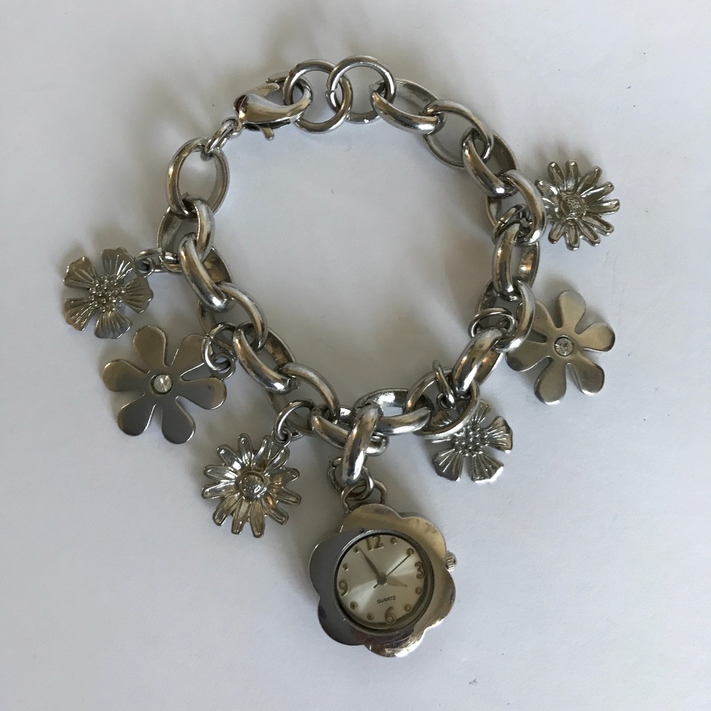 Bracelet Watch w/Charms. 8”. Silver. New!!
